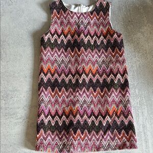 Mademoiselle Charlotte girl’s Dress Pink zig zag shirt sz 4 mini sleeveless
